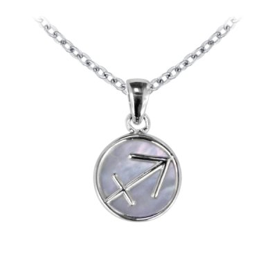 Sterling Silver Mother of Pearl Sagittarious Zodiac Pendant  With Chain 18 Inches