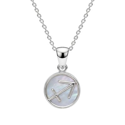 Sterling Silver Mother of Pearl Sagittarious Zodiac Pendant  With Chain 18 Inches