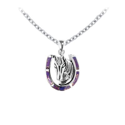 Sterling Silver Purple Turquoise Horseshoe Pendant With Chain 18 Inches