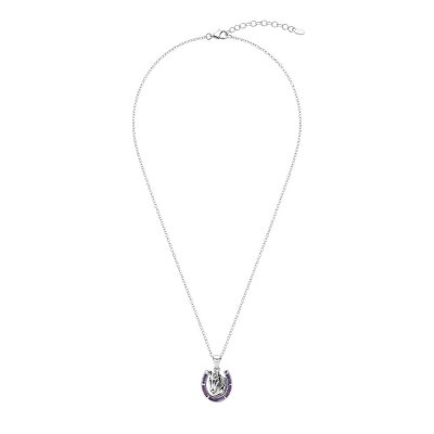 Sterling Silver Purple Turquoise Horseshoe Pendant With Chain 18 Inches