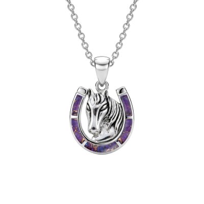 Sterling Silver Purple Turquoise Horseshoe Pendant With Chain 18 Inches