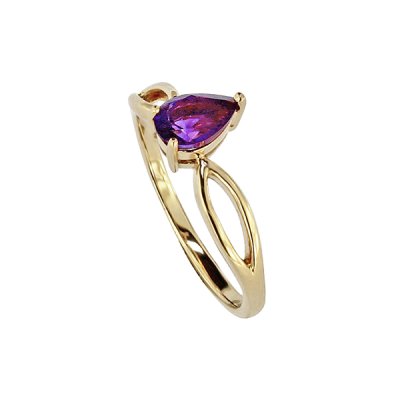 Sterling Silver African Amethyst Ring Over 18K Yellow Gold Plated