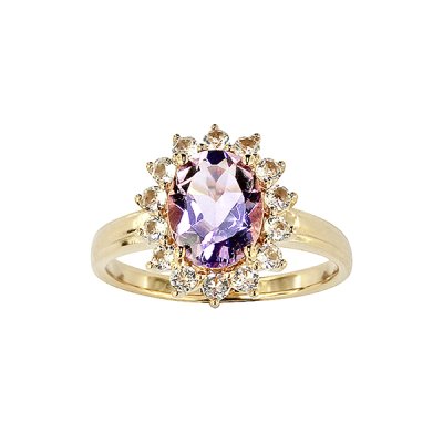 Sterling Silver Amethyst and White Topaz Ring Over 18K Yellow Gold Plated