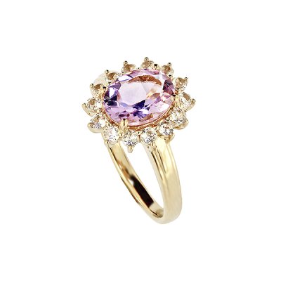 Sterling Silver Amethyst and White Topaz Ring Over 18K Yellow Gold Plated