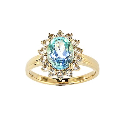 Sterling Silver Sky Blue Topaz and White Topaz Ring Over 18K Yellow Gold Plated