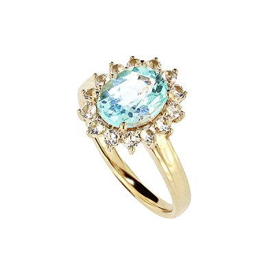 Sterling Silver Sky Blue Topaz and White Topaz Ring Over 18K Yellow Gold Plated
