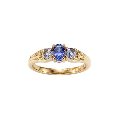 Sterling Silver Tanzanite Ring Over 18K Yellow Gold Plated