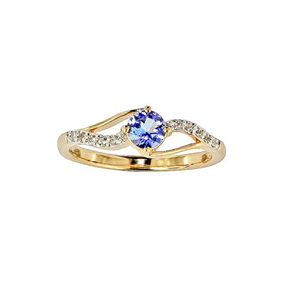Sterling Silver Tanzanite and White Topaz Ring Over 18K Yellow Gold Plated