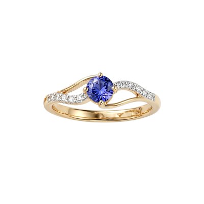 Sterling Silver Tanzanite and White Topaz Ring Over 18K Yellow Gold Plated