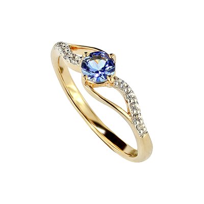 Sterling Silver Tanzanite and White Topaz Ring Over 18K Yellow Gold Plated