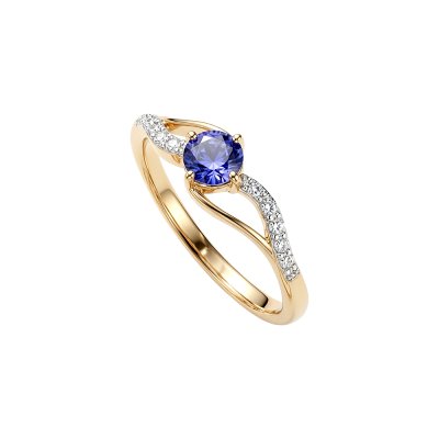 Sterling Silver Tanzanite and White Topaz Ring Over 18K Yellow Gold Plated