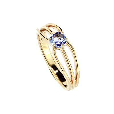 Sterling Silver Tanzanite Ring Over 18K Yellow Gold Plated