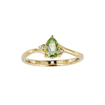 Sterling Silver Peridot and White Topaz Ring Over 18K Yellow Gold Plated