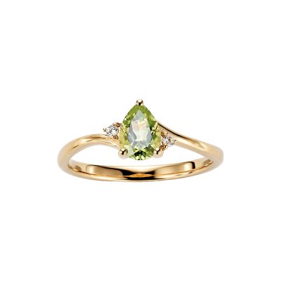 Sterling Silver Peridot and White Topaz Ring Over 18K Yellow Gold Plated