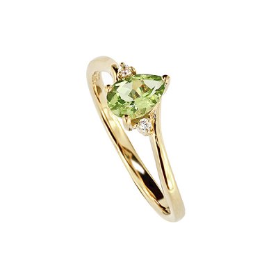 Sterling Silver Peridot and White Topaz Ring Over 18K Yellow Gold Plated