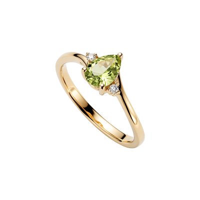 Sterling Silver Peridot and White Topaz Ring Over 18K Yellow Gold Plated