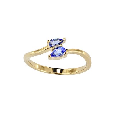 Sterling Silver Tanzanite Bypass Ring Over 18K Yellow Gold Plated