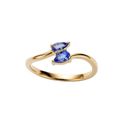 Sterling Silver Tanzanite Bypass Ring Over 18K Yellow Gold Plated