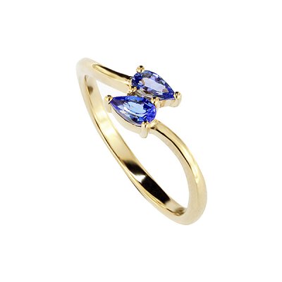 Sterling Silver Tanzanite Bypass Ring Over 18K Yellow Gold Plated