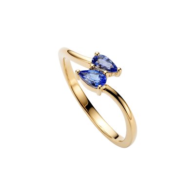 Sterling Silver Tanzanite Bypass Ring Over 18K Yellow Gold Plated
