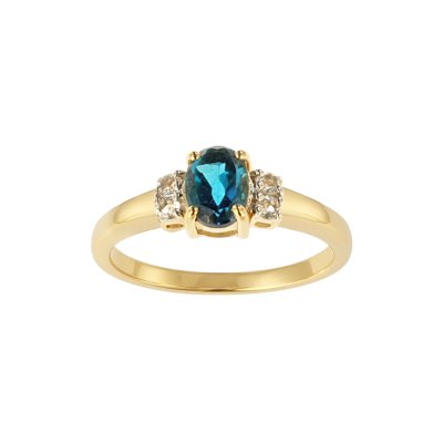 Sterling Silver London Blue Topaz and White Topaz Over 18K Yellow Gold Plated