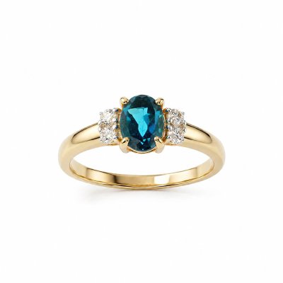 Sterling Silver London Blue Topaz and White Topaz Over 18K Yellow Gold Plated