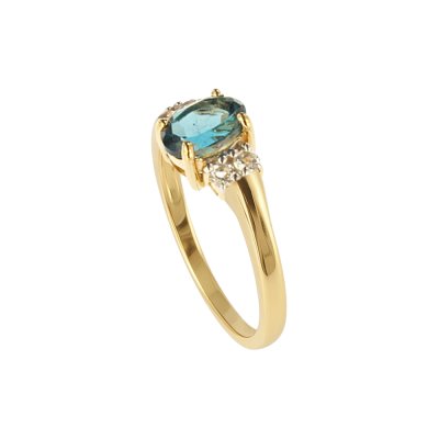 Sterling Silver London Blue Topaz and White Topaz Over 18K Yellow Gold Plated