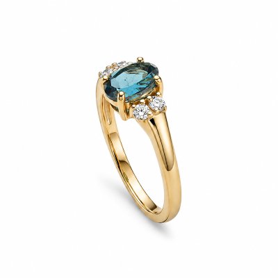 Sterling Silver London Blue Topaz and White Topaz Over 18K Yellow Gold Plated
