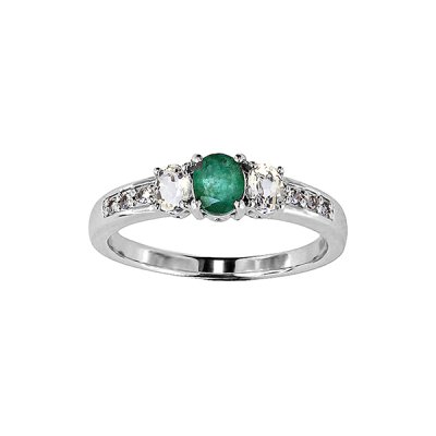 Sterling Silver Emerald and White Topaz Ring
