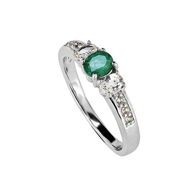 Sterling Silver Emerald and White Topaz Ring