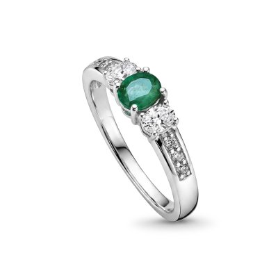 Sterling Silver Emerald and White Topaz Ring