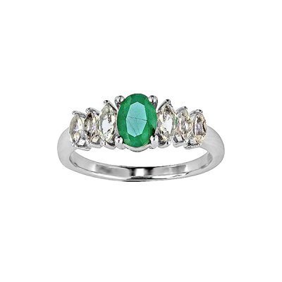 Sterling Silver Emerald and White Topaz Ring