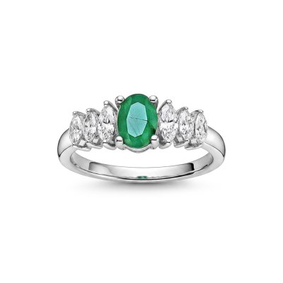 Sterling Silver Emerald and White Topaz Ring