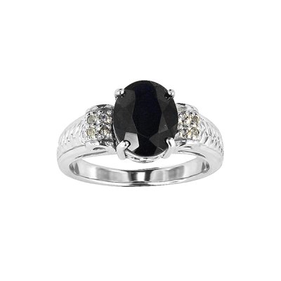 Sterling Silver Black Spinel and White Topaz Ring