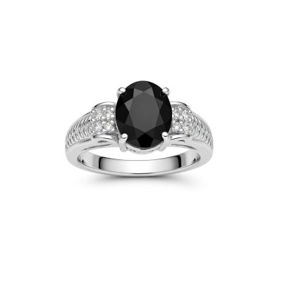 Sterling Silver Black Spinel and White Topaz Ring