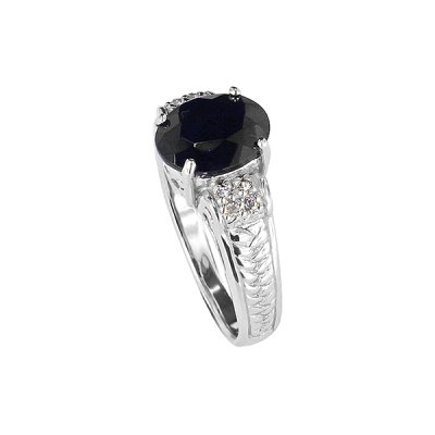 Sterling Silver Black Spinel and White Topaz Ring