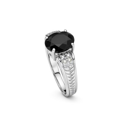 Sterling Silver Black Spinel and White Topaz Ring