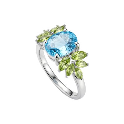 Sterling Silver Sky Blue Topaz and Peridot Ring