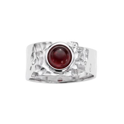 Sterling Silver Garnet Hammered Ring