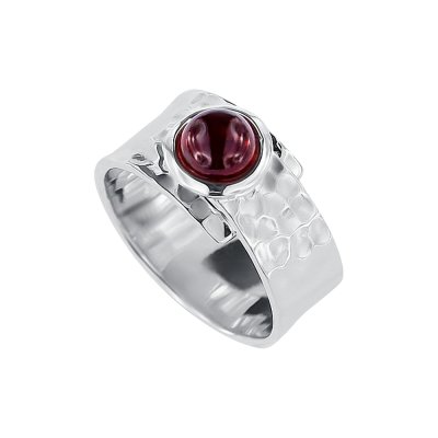 Sterling Silver Garnet Hammered Ring