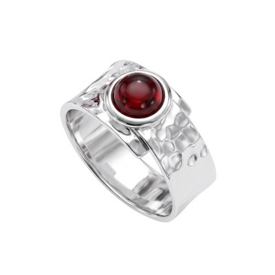 Sterling Silver Garnet Hammered Ring