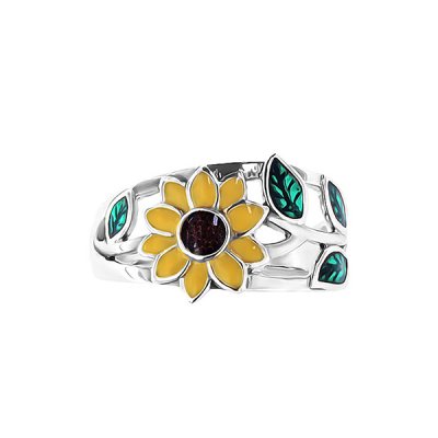 Sterling Silver Enamel Sunflower Ring