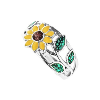 Sterling Silver Enamel Sunflower Ring