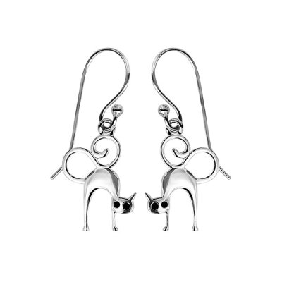 Sterling Silver Black Spinel Pussy Cat Earrings