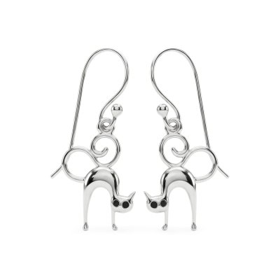 Sterling Silver Black Spinel Pussy Cat Earrings