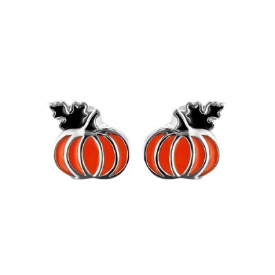 Sterling Silver Enamel Halloween Pumpkin (Jack-o'-lantern) Earrings