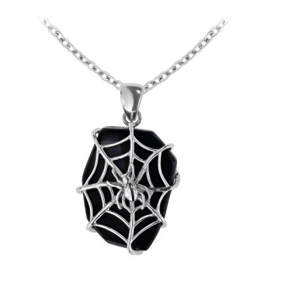 Sterling Silver Enamel Halloween Spider Pendant with Chain 18 Inches