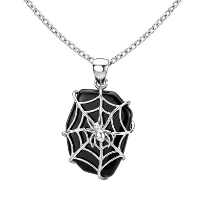 Sterling Silver Enamel Halloween Spider Pendant with Chain 18 Inches