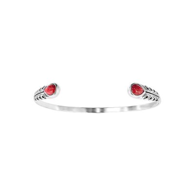 Sterling Silver Red Coral Bangle 7.5 Inches