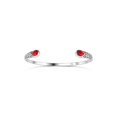Sterling Silver Red Coral Bangle 7.5 Inches